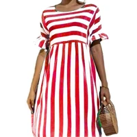 2021 summer sundress womens printed ruffled short sleeved striped stitching pocket casual dress boho beach vacation long dresses