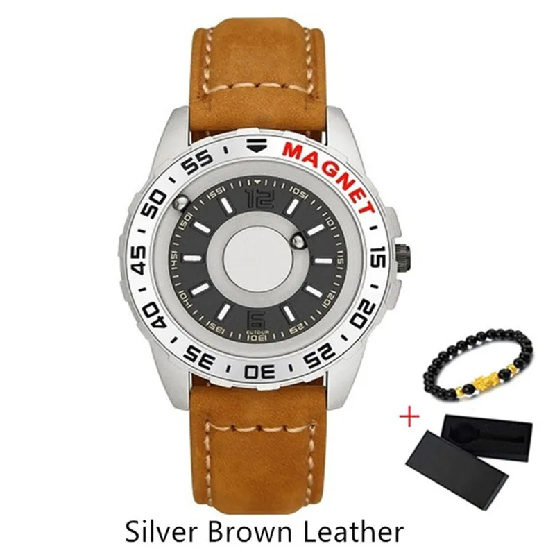 YZ Silver BRleather EUTOUR, магнитные часы, мяч, шоу, мужские, водонепроницаемые, Роскошные, мужские, s, наручные часы, спортивные, нержавеющая сталь, Прямая поставка, кварцевые наручные часы - Цвет: YZ Silver BRleather