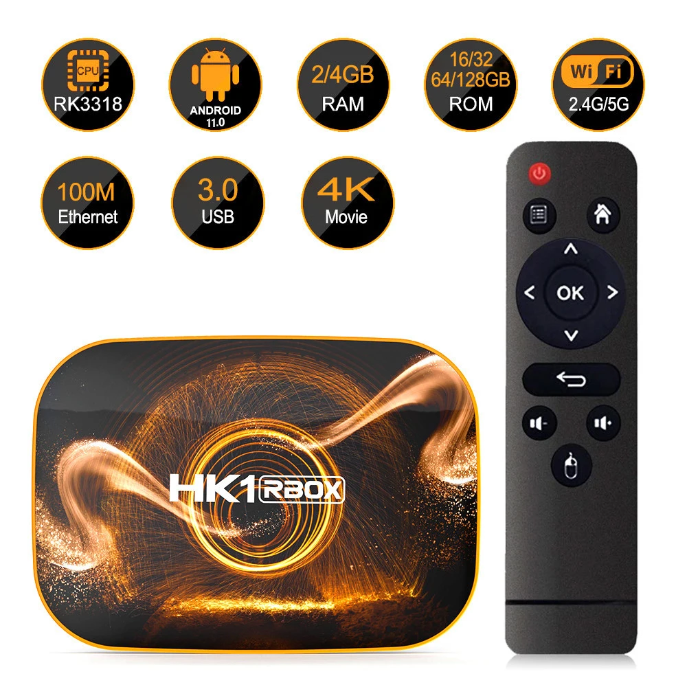 

ТВ-приставка HK1 RBOX Smart TV Box RK3318, 4/64 ГБ, 4/128 ГБ, Android 10,0, HD, двухдиапазонный, 1080p, Google Play, Wi-Fi, сетевой плеер