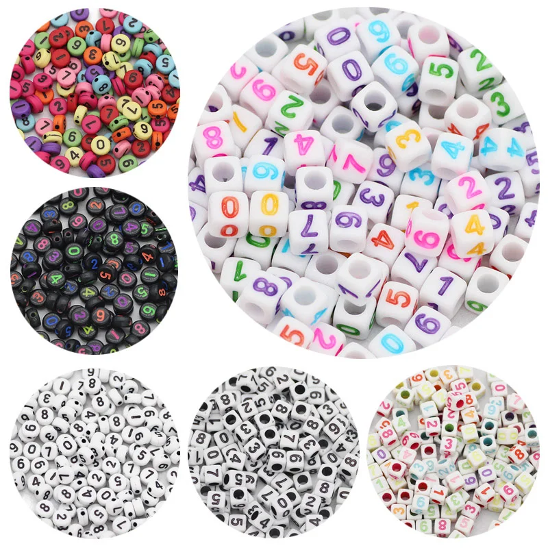 

Mixed Digital Acrylic Flat Round Numbers 6mm Square Cube Spacer Loose Beads For Jewelry Making Handmade DIY Bracelet Accessories