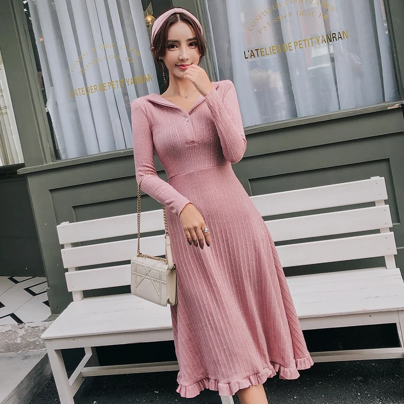 Женское бальное платье-свитер HAMALIEL розовое Повседневное трикотажное облегающее