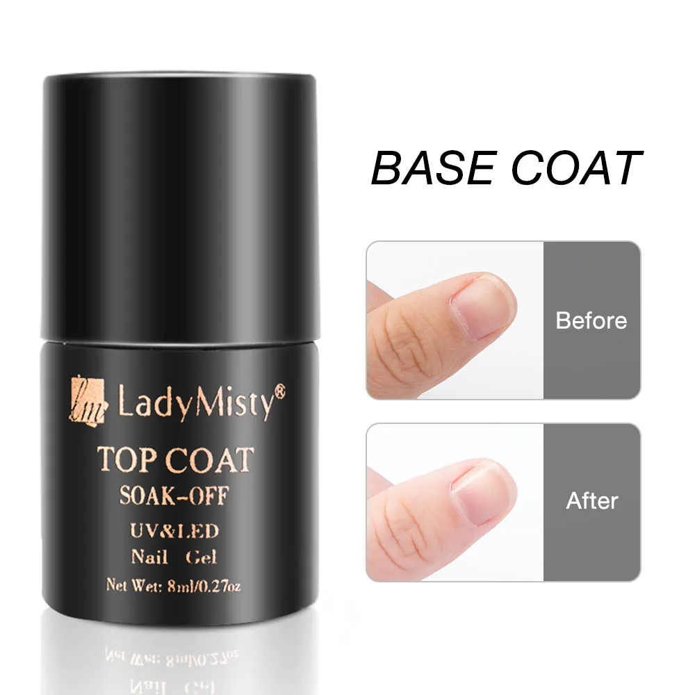 LadyMisty 8 мл верхнее базовое пальто Замачивание гель лак для ногтей Топ/Базовое