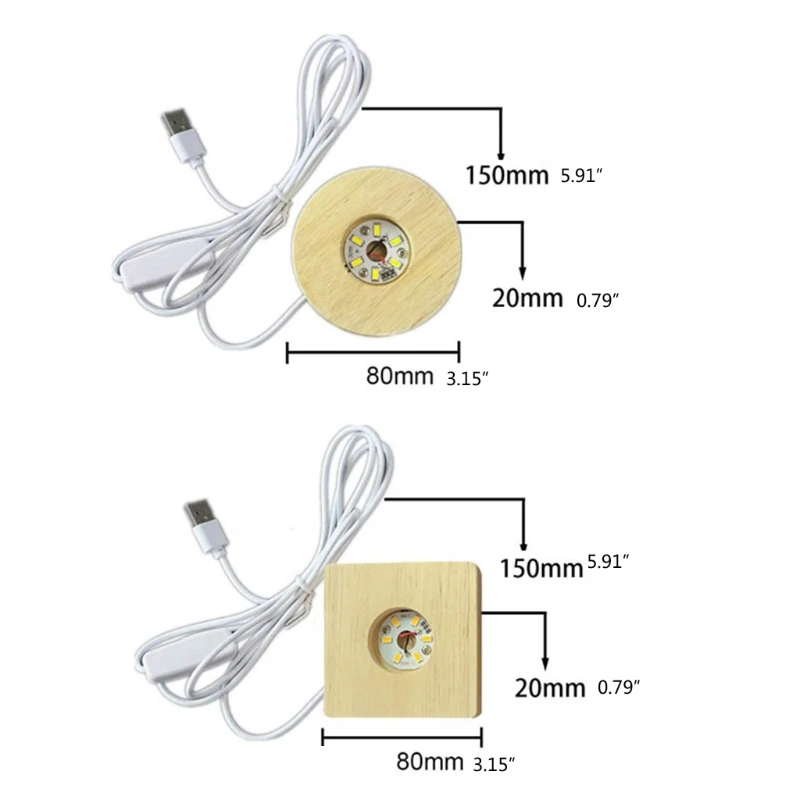 

2 Pcs Wood LED Light 3D Crystals Glass Resin Art Dispaly Base Ornaments Night Lamp Base Stand