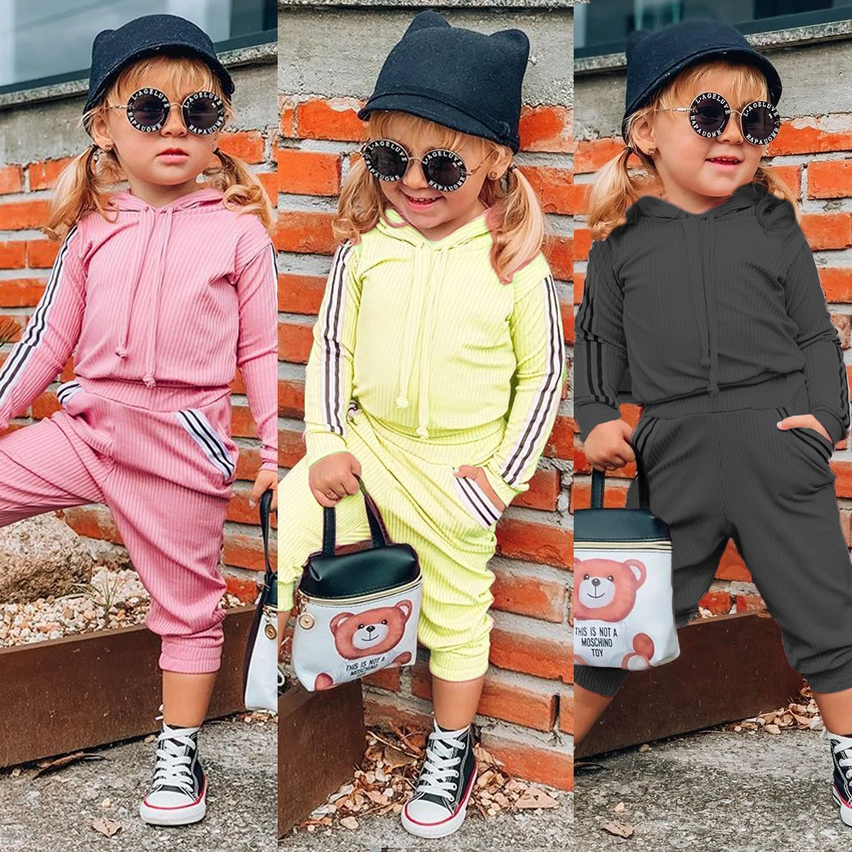 

2021 New Baby Girl Clothes Tracksuit 2Pcs Hooded Letter Print Long Sleeve Top Sweatshirt Pants Fashion Cotton Soft Sports Outfit