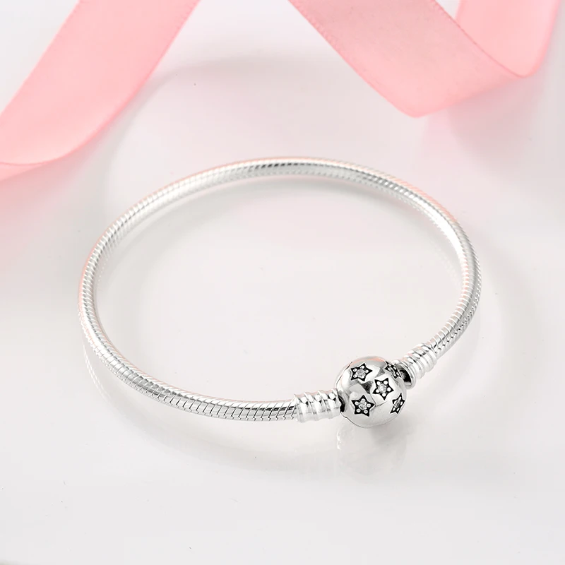 Аутентичные 100% 925 пробы серебряные Мерцающие Звезды змеиная цепочка кубический