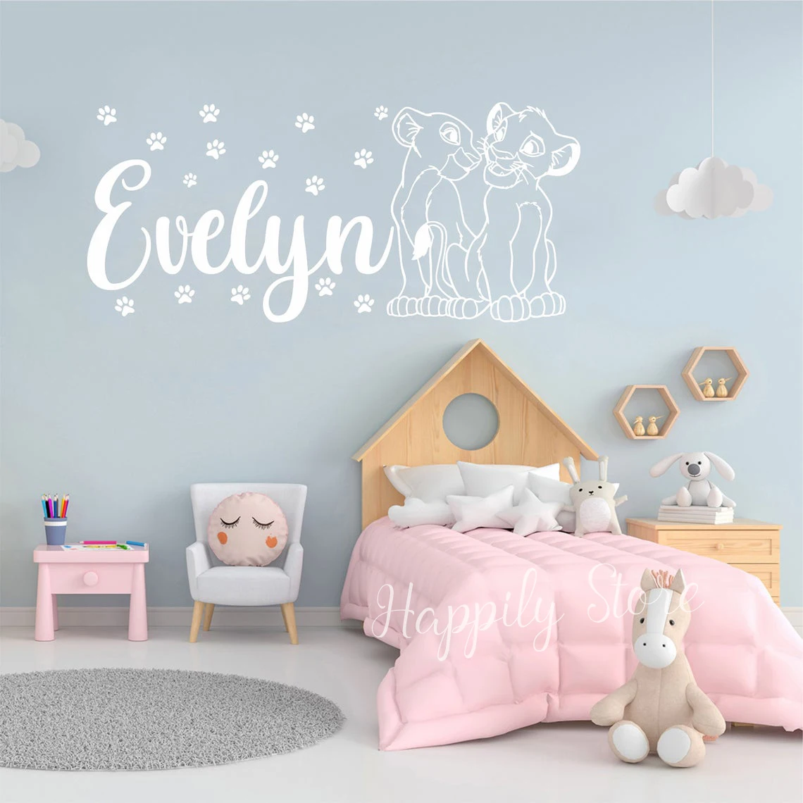 

Personalized Name Wall Sticker Simba Nala The Lion King Custom Vinyl Decals Cartoon Stencil Kids Bedroom Art Decor P651