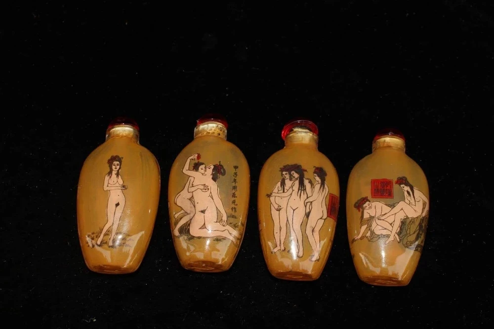 

China Old Beijing Snuff Bottle Built-in Painting Naked Woman A Suit Of 4