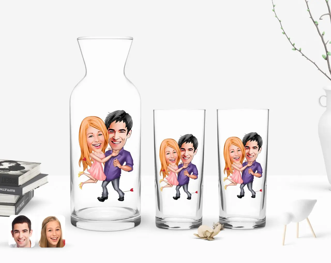 

Персонализированный красочный печатный День Святого Валентина карикатура двойной чашки и графин подарок Seti-3