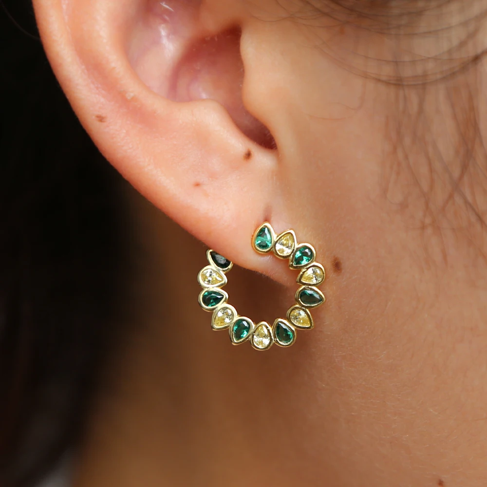 Multi-Colored Red Green Blue Natural Zirconia Stud EarringS Delicate FlowerS S925 Silver Women FaShion Ear Jewelry | Украшения и