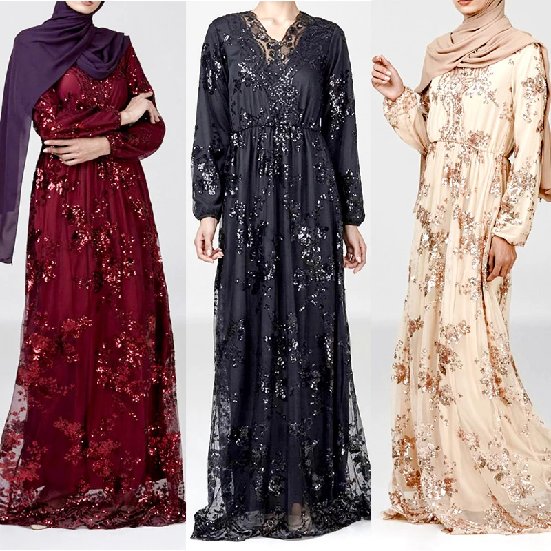 Мусульманское платье Abaya металлическое высококачественное кружевное с принтом в