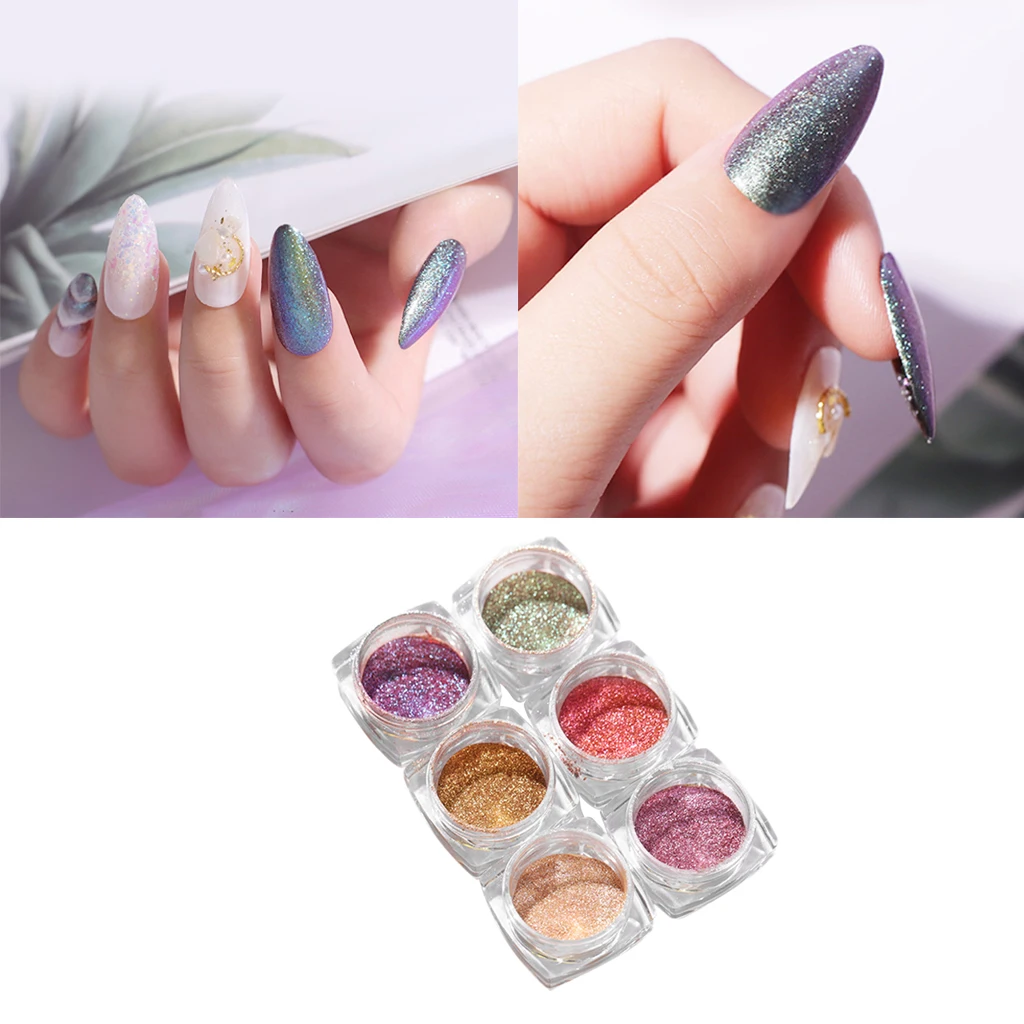 

6 Colors Nail Art Tips Glitter Powder Dust Tips DIY Decoration Kits