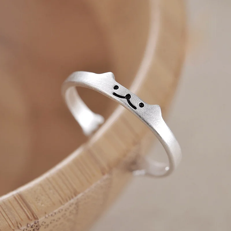 

Korean Simple Cute Cat Ring Exquisite Elegant Girl Adjustable Silver Color Ring Fashion Charm Lady Birthday Party Jewelry Gift