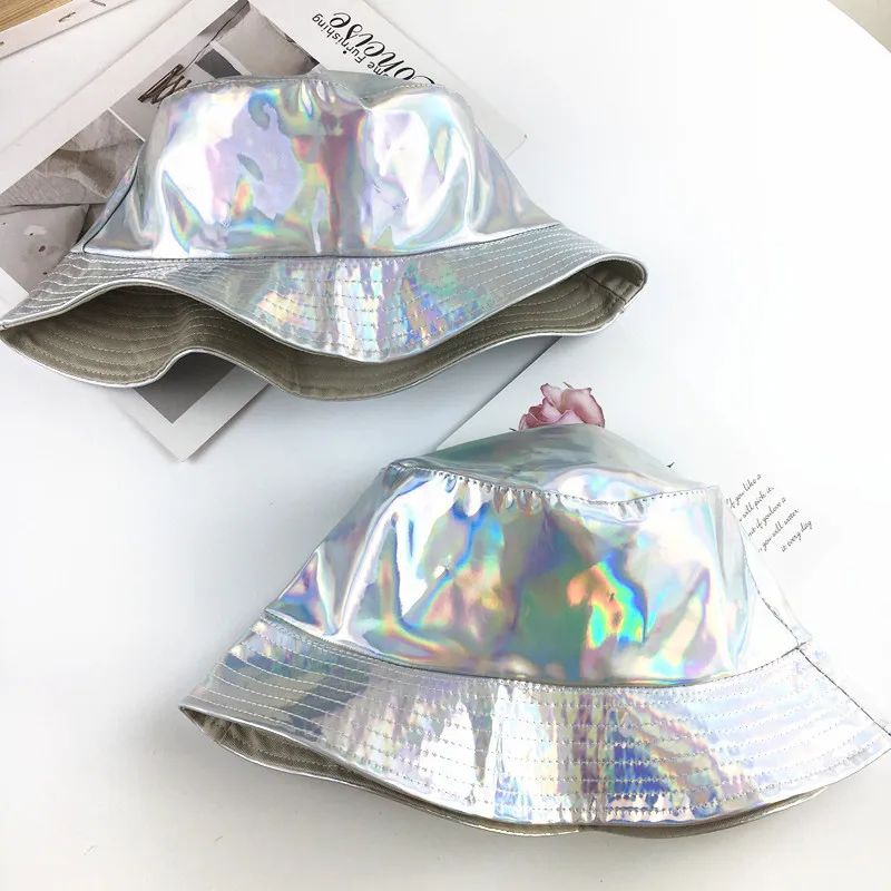 Cool Laser Reflective Fisherman Hat Ins Street Tide Men and Women Double-sided Spring And Summer Sunscreen Sunbathing Pot Hat