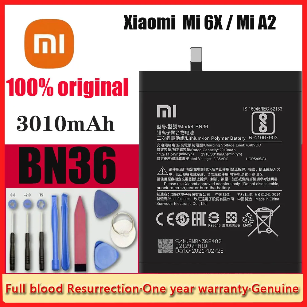 

Original Phone Battery for Mi6X MiA2 Battery Xiaomi Mi 6X A2 BN36 Batteries with Retail Package Bateria for Xiaomi Mi6X MiA2