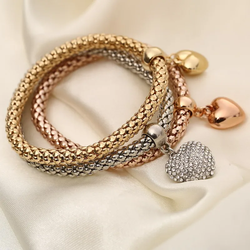 3 шт./компл. с кристальной совой; сердечка Браслеты& Bangles, золото/покрытый серебром Слон Подвески в виде якоря Стразы Браслеты для Для женщин