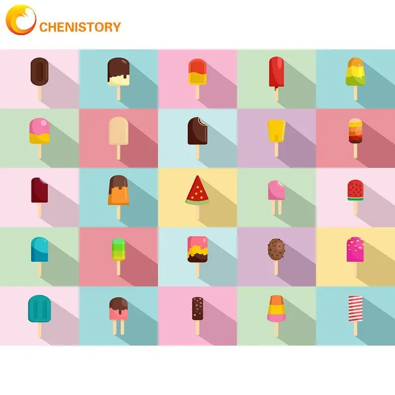 

CHENISTORY Full Square Round Drill Diamond Painting 5d Color Popsicle Scenery Diamond Embroidery Ice Cream Cross Stitch Home Dec