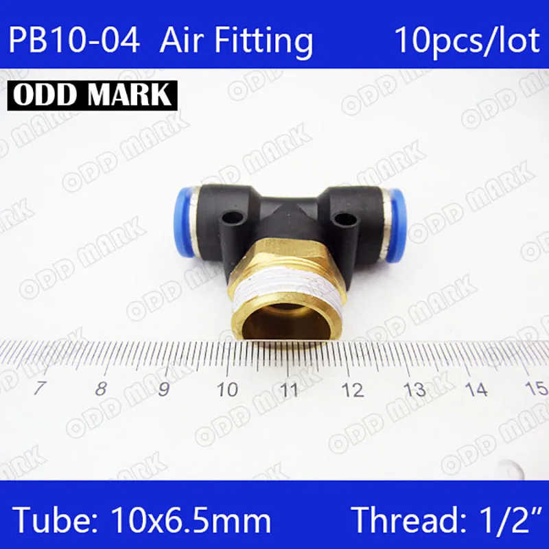 

PB10-04 Free shipping HIGH QUALITY 10Pcs Pneumatic 1/2" Male Thread 10mm Push In Quick Fittings T Connectors
