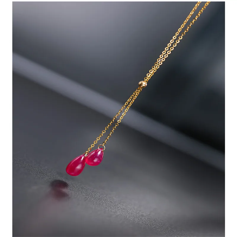 DAIMI Plain drop-shaped ruby pendant female yellow 18K gold color treasure clavicle necklace gift | Украшения и аксессуары