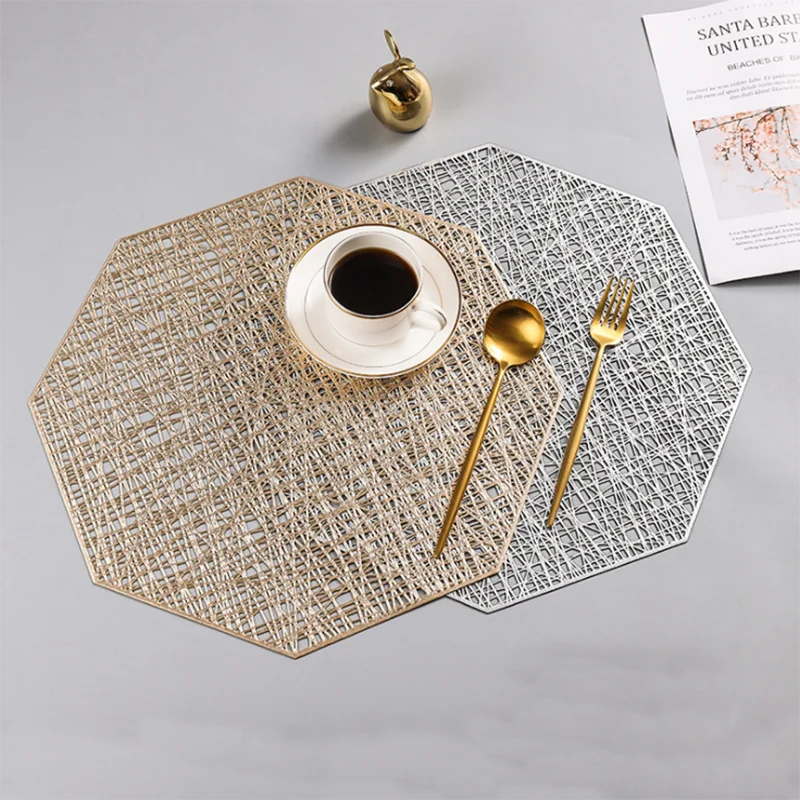 

New PVC octagonal hollow insulation pad simple non-slip mat placemat coaster pad insulation pad home decoration dinner placemat