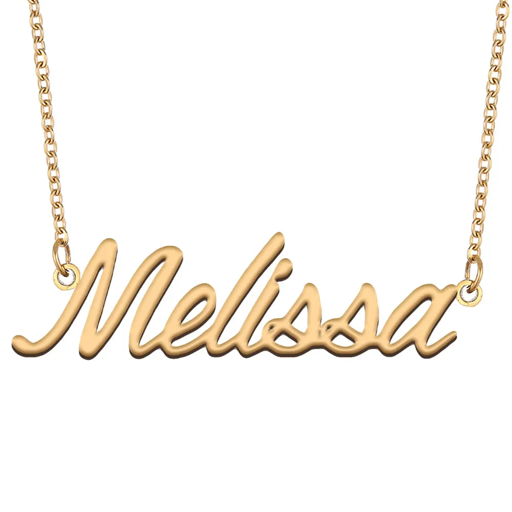 

Melissa Nameplate Necklace for Women Stainless Steel Jewelry Gold Plated Name Chain Pendant Femme Mothers Girlfriend Gift