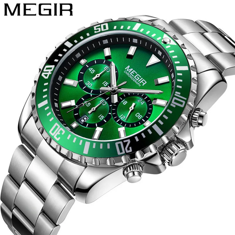 Часы MEGIR Мужские кварцевые с хронографом роскошные Брендовые спортивные