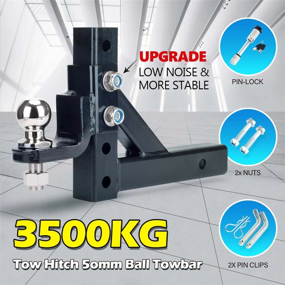 Adjustable Height Tow Hitch 50mm Ball Tow Bar Drop Mount Tongue Trailer for 2