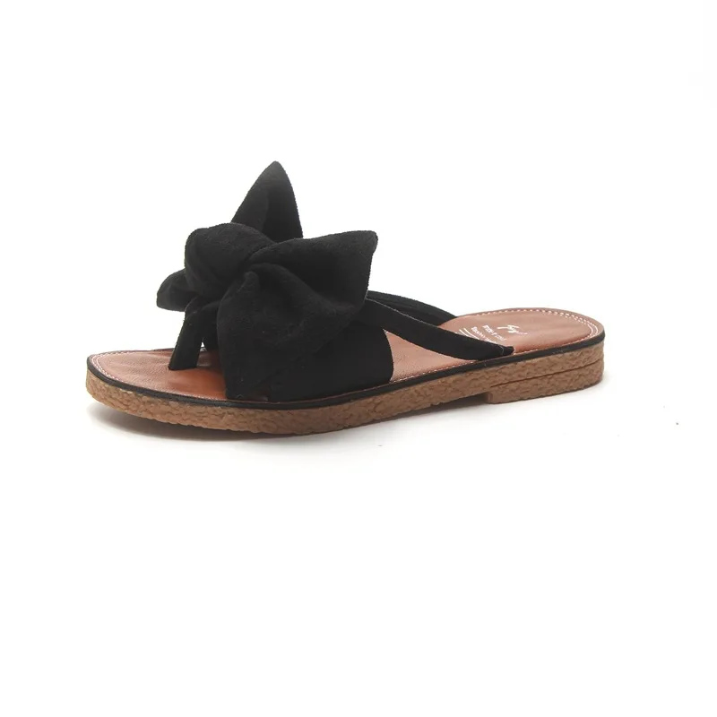 

Summer Women Flip Flops Flock Butterfly-knot Flat Heel Slippers Non Slip Rubber Sole Sweet Outdoor Beach Slides Ladies Shoes