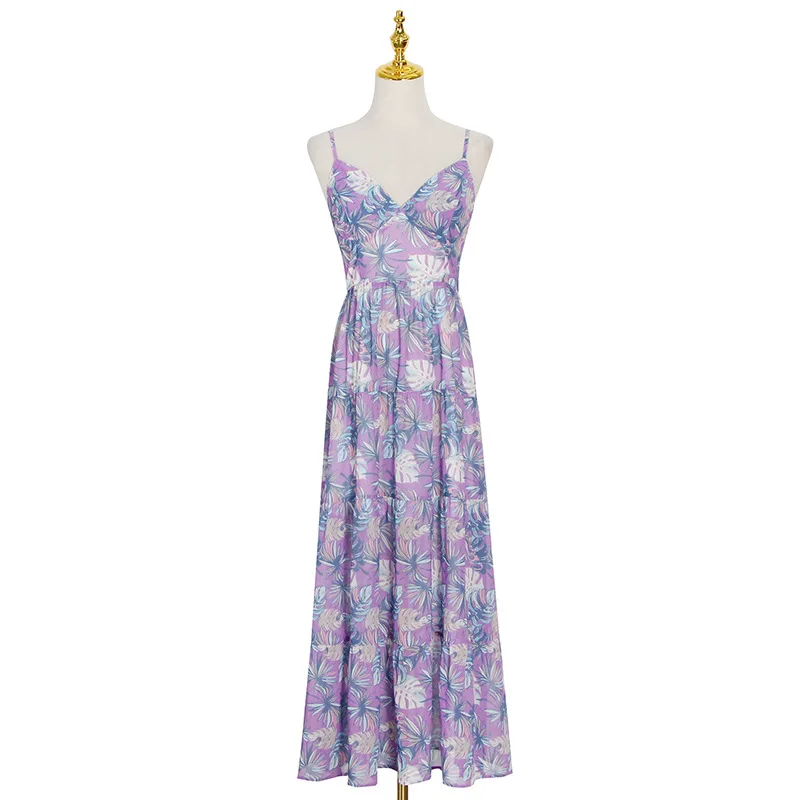 

Seaside Holiday Chiffon Dress Summer New Women's Sexy Shoulder Floral Sling Dress