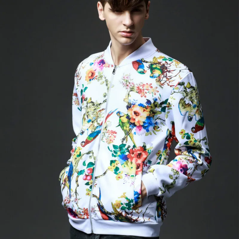Куртка мужская демисезонная на молнии брендовая уличная одежда с цветочным