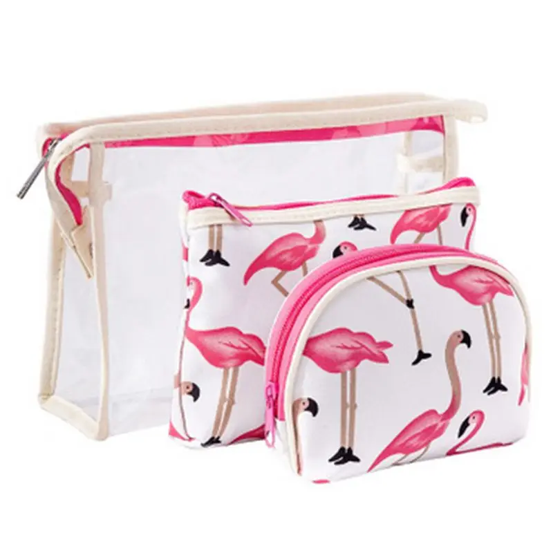 Набор прозрачных косметичек с фламинго водонепроницаемая косметичка Женская