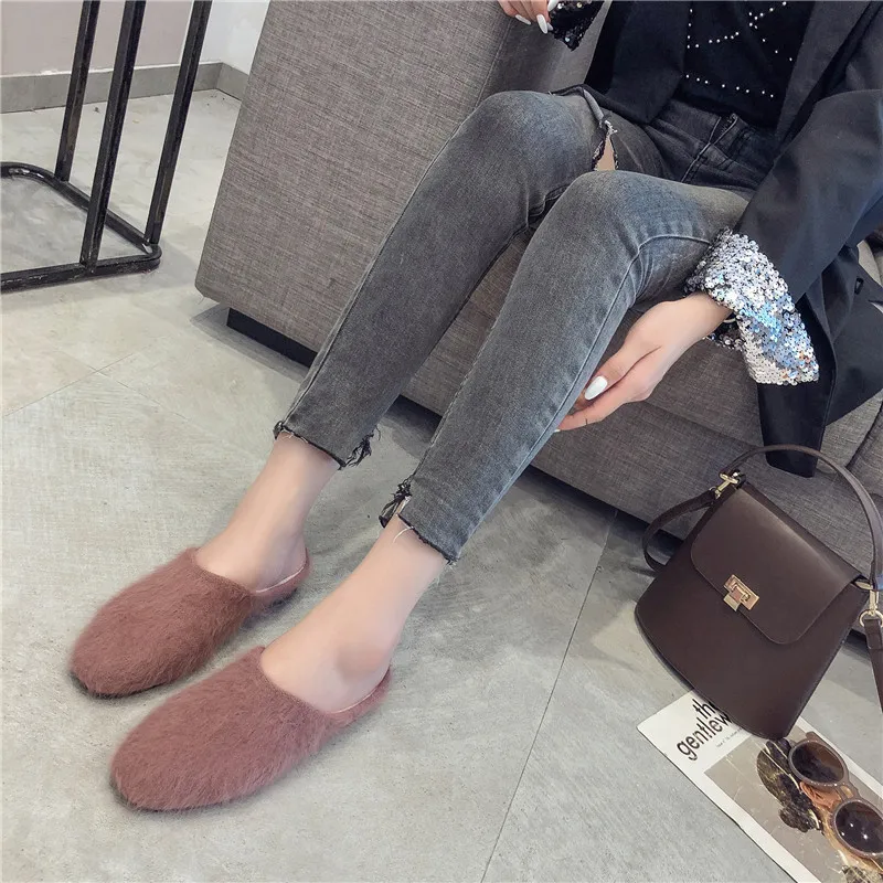 Слипоны из меха норки женские Зимние удобные мокасины лоферы с закрытым носком