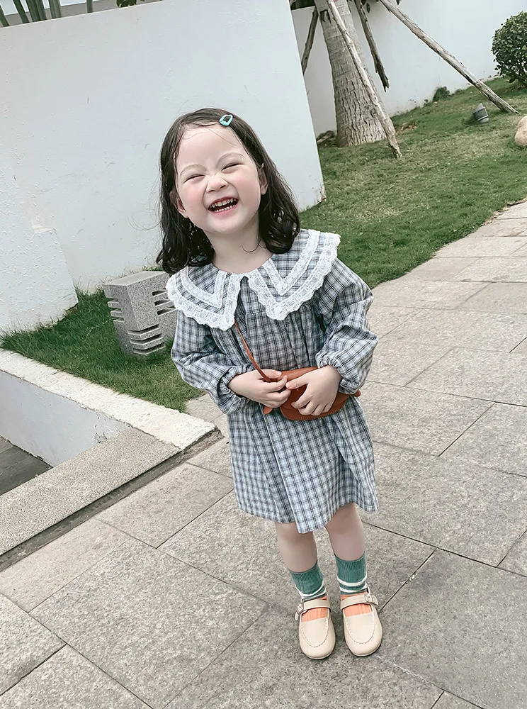 

Girls Plaid Doll Collar Dresses Princess Dress 2019 Autumn New Children Long Sleeve Cotton Fashion Casual Dress for Baby