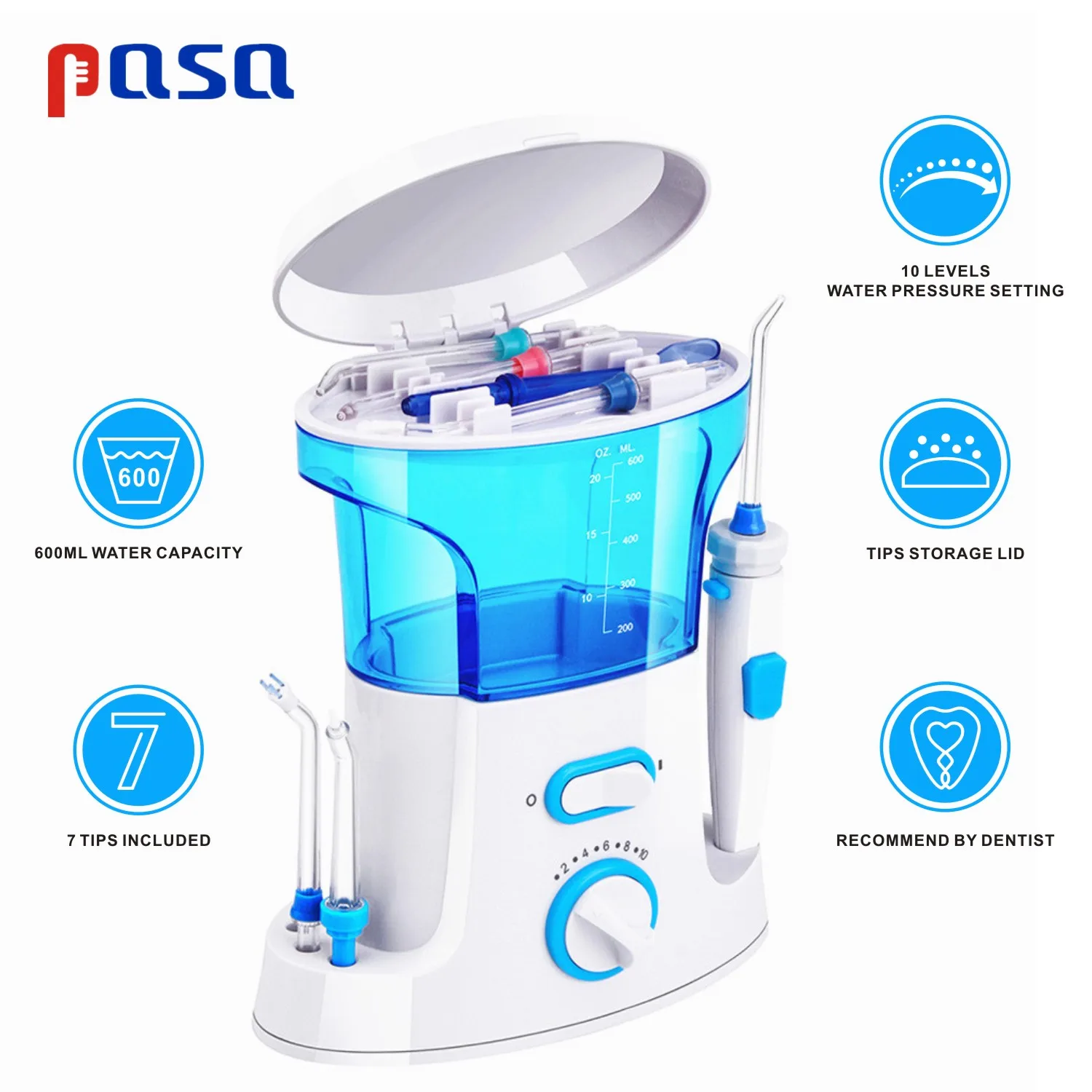 Oral Pulsing Irrigator 7pcs Tips Dental  SPA Teeth Water Flosser Water Floss 600ml Oral Hygiene Dental Flosser Water Flossing