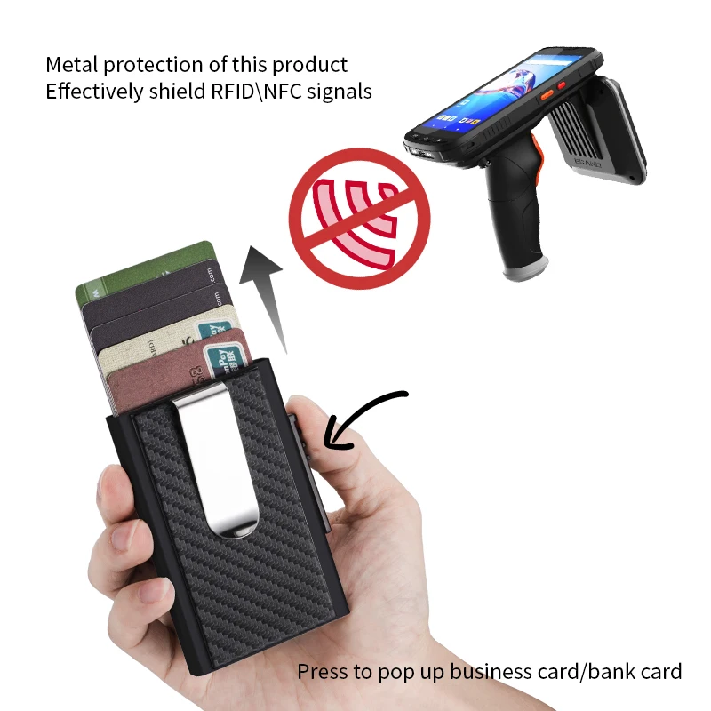 Metal Money Clip Wallet Smart Card Holder RFID Men Business ID Credit Card Holder Carbon Fiber Wallet Mens CardHolder 4 Colors