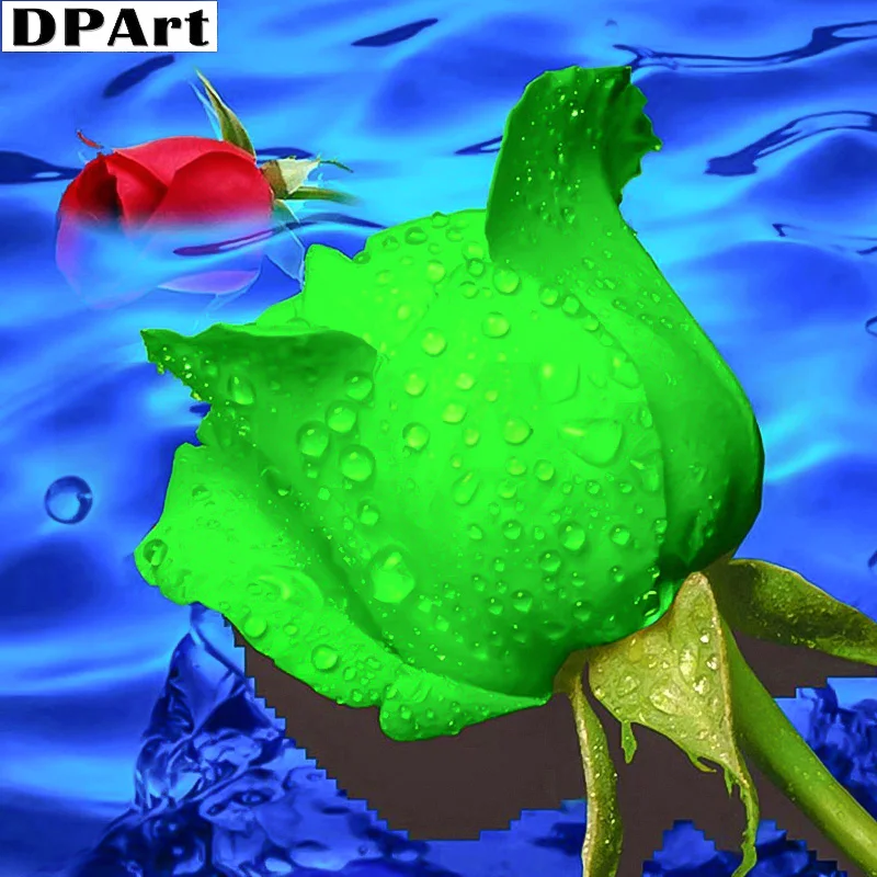 Алмазная живопись с квадратными/круглыми стразами зеленая Роза 5D алмазная