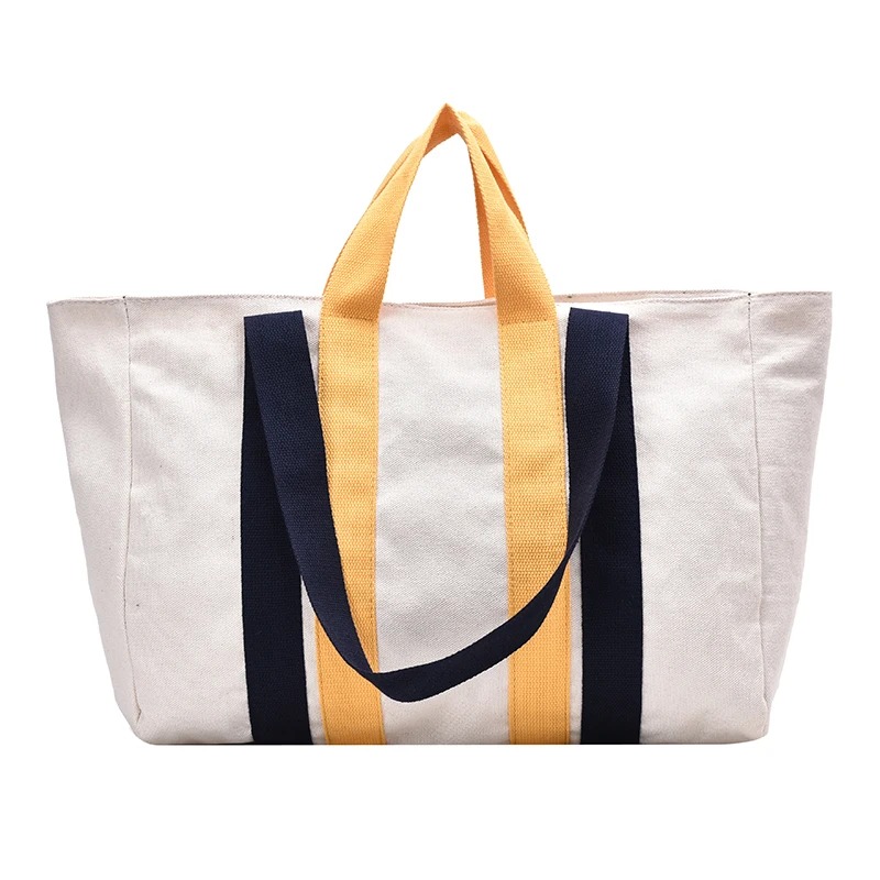 

Bag Woman 2021 New Contrast Color Tote Bag Large Capacity Shopping Bag Fashion One-shoulder Handbag Canvas Commuter Bag