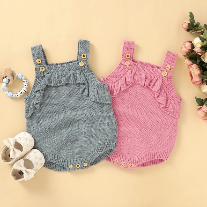 

Autumn Winter Infant 0-18M Baby Girls Sleeveless Knitted Floral Solid Print Rompers Toddler Kids Boy Playsuit Jumpsuit