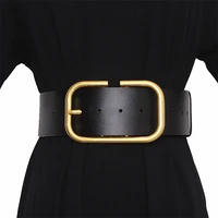 leather wide belt for women gold square buckle pin buckle jeans black belt luxury brand ladies vintage strap female waistband