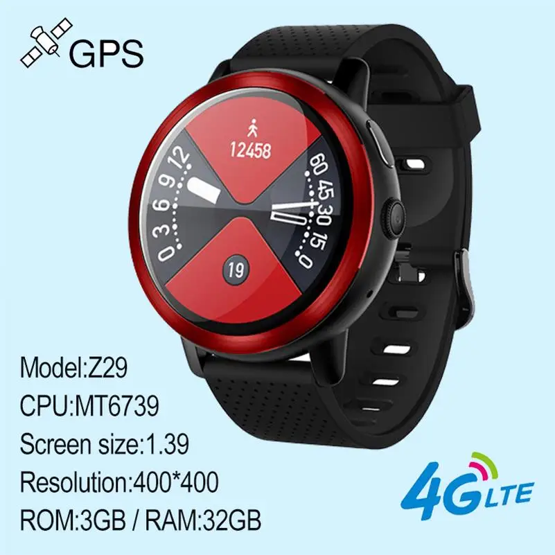 696 Z29 LTE-4G, сетевые Смарт-часы AMOLED, 3 ГБ, 32 ГБ, MT6737, android 7,1, gps, умные часы, SIM карта, AMOLED, круглый экран - Цвет: Red