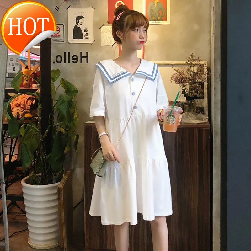 

Navy style fake dress loose and thin Sanya beach skirt