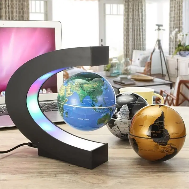 LED Light Magnetic Levitation Floating Globe World Map C Shape teach Gift School Teaching Equipment Home Office Desk Decoration