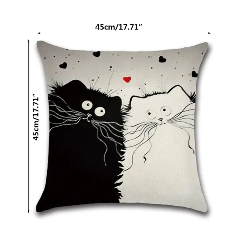 

Cartoon Lover Black White Cat Print Throw Pillow Case Decorative Cushion Cover Y5JC