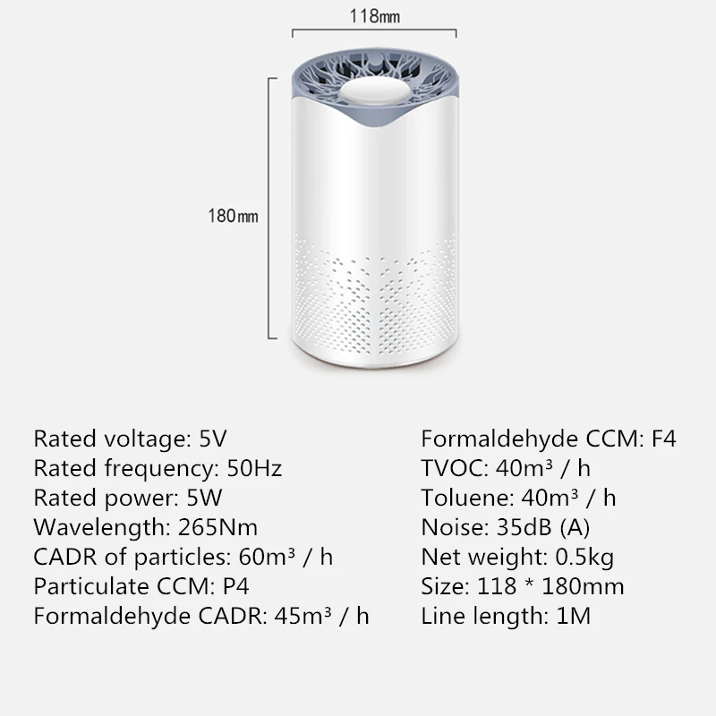 Бытовой очиститель воздуха с УФ-излучением для стерилизации отрицательными
