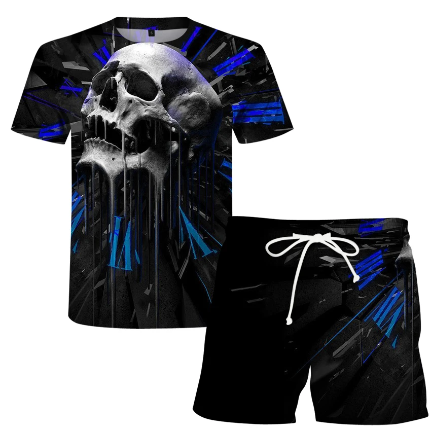 

Men's Fashion Trend Short Sleeve Suit Five-point Pants Shorts Large Size Loose Fashion Street Casual Suit S-6xl