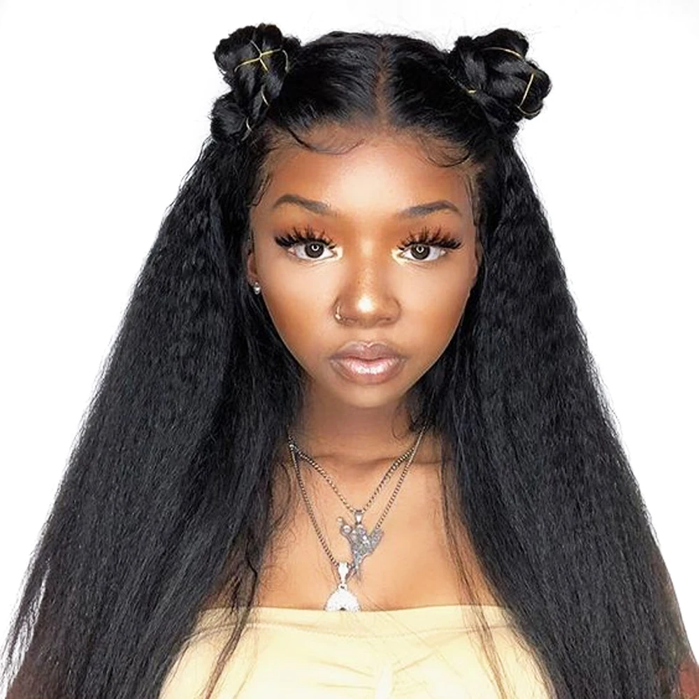 

HD Transparent Lace Front Wig Yaki Human Hair Wigs Brazilian Remy Kinky Straight Lace Front Wig Pre plucked 34 inch 13x6 180%