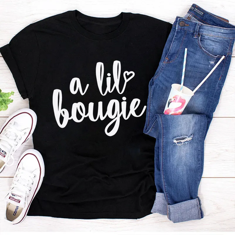 

Cotton T Shirts Wholesale A Lil Bougie T-Shirt Black Girl Magic Afro Tee Unisex T Shirts Streetwear Aesthetic Tees Women Tops