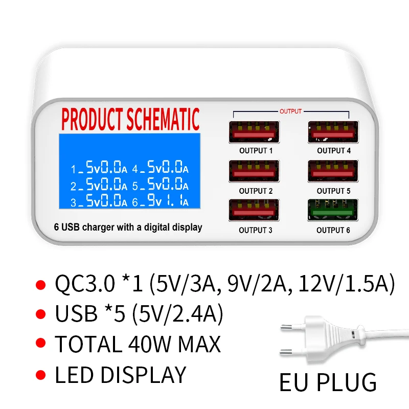 6 ports as picture IHaitun светодиодный 8 портов 8А 40 Вт QC 3,0 USB зарядное устройство Тип C быстрое зарядное устройство для мобильного телефона для iPhone X XS samsung S10 huawei P30 Pro - Тип штекера: 6 ports as picture