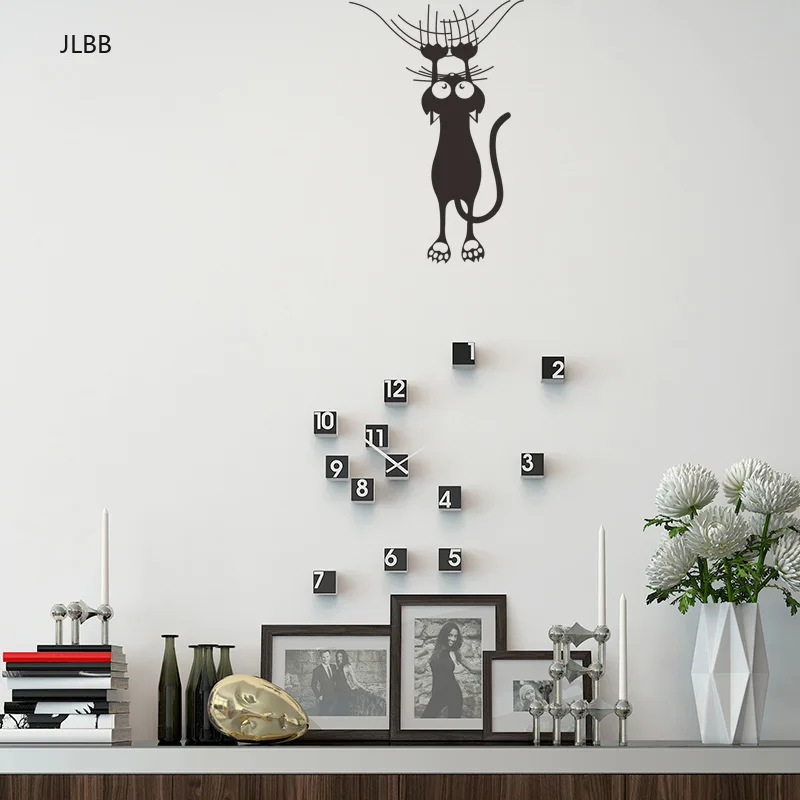 Cartoon cat climbing Wall edge Sticker home decoration for kids rooms Mural Art Decals animals door stickers wallpaper | Дом и сад