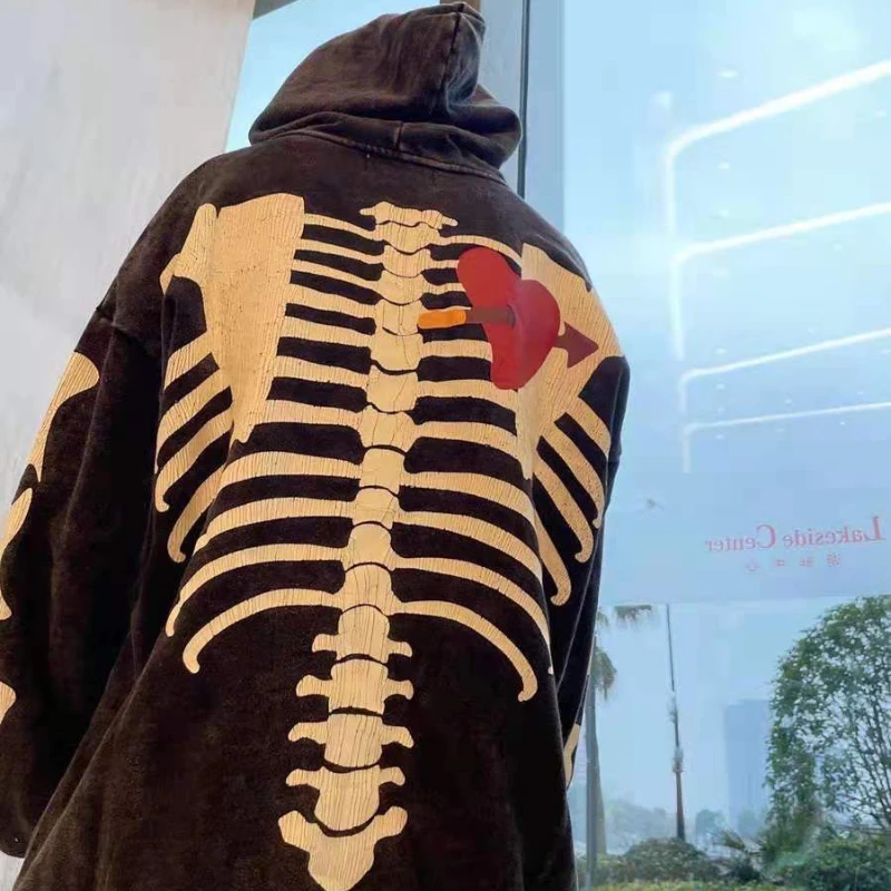 

Толстовка унисекс с принтом скелета, с капюшоном, в стиле хип-хоп