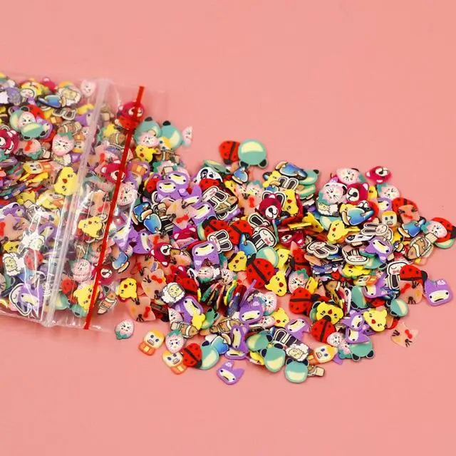 1000 шт. кусочки фруктов дополнение для Fimo дизайн ногтей слизь Фрукты Шарм наполнитель для diy клейкие аксессуары Lizun поставки украшения игрушки - Цвет: Cartoon Slices
